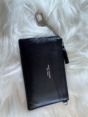 Marc Jacobs Black Leather Zip Card Pouch with Key Clip